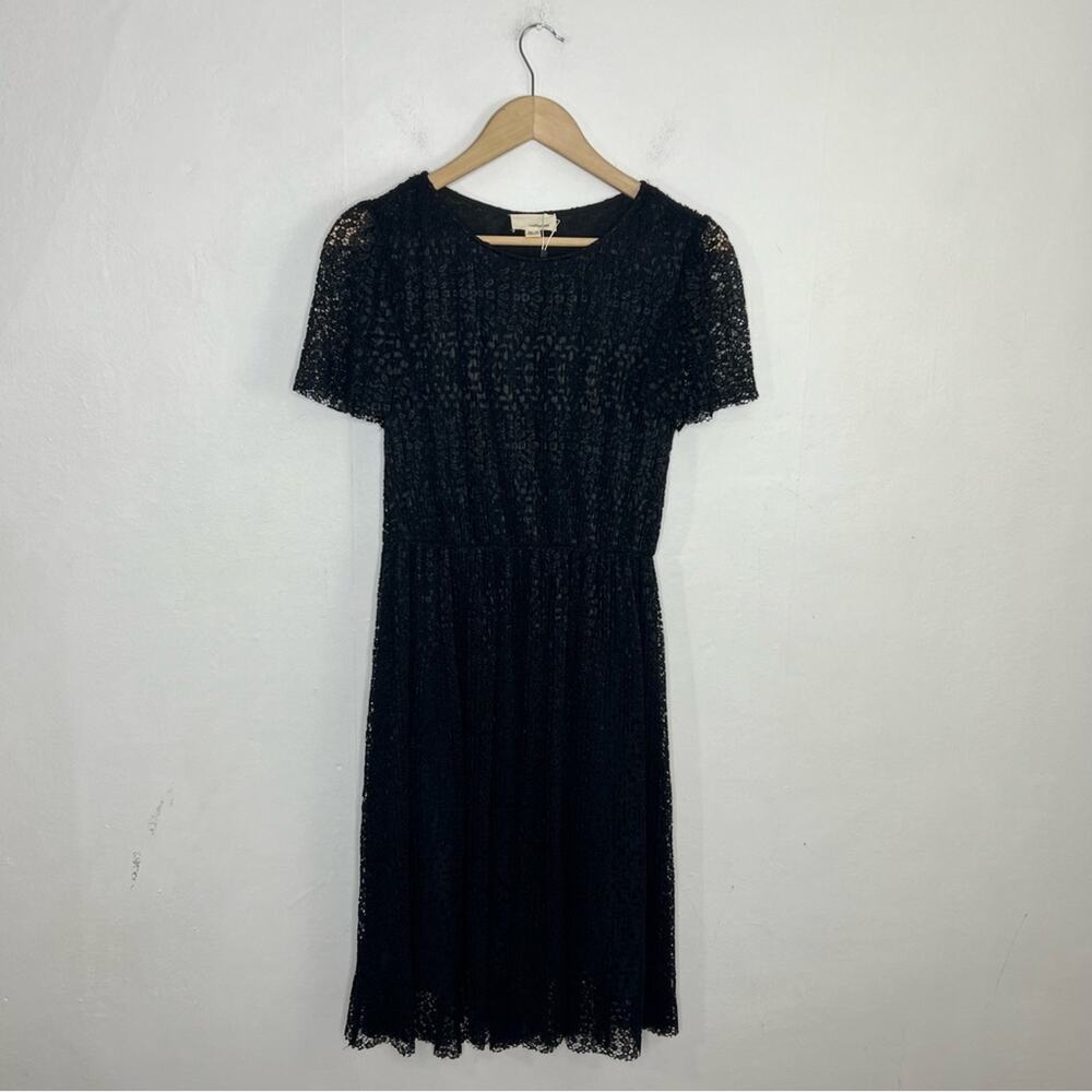 The Korner Black Lace Cinched Waist Crinkle Midi Dress Size XS NWOT